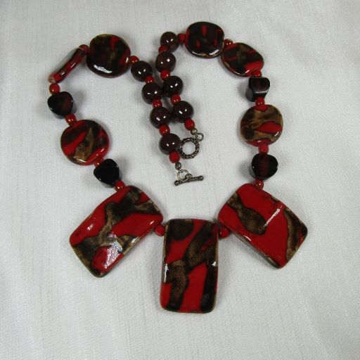 Fair Trade Kazuri Bead Necklace in Red, Brown & Black - VP's Jewelry