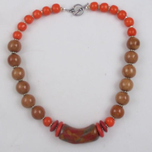 Handmade Beaded Necklace Orange Kazuri Beads - VP's Jewelry
