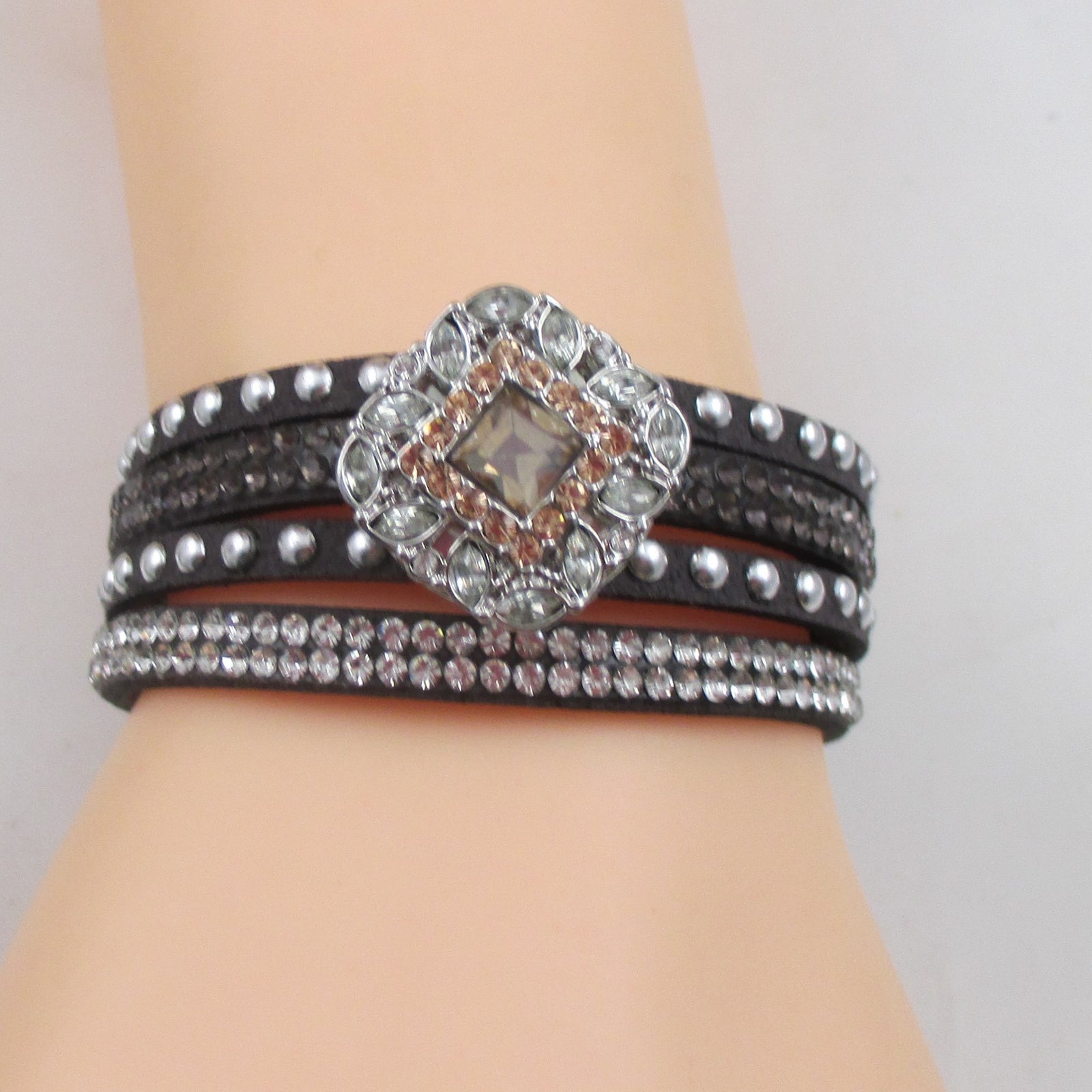 Crystal Multi-strand Leather Bracelet - VP's Jewelry