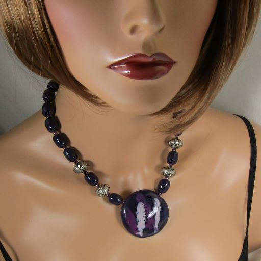 Purple Bead i Necklace with Big Bold Purple Fair Trade Pendant