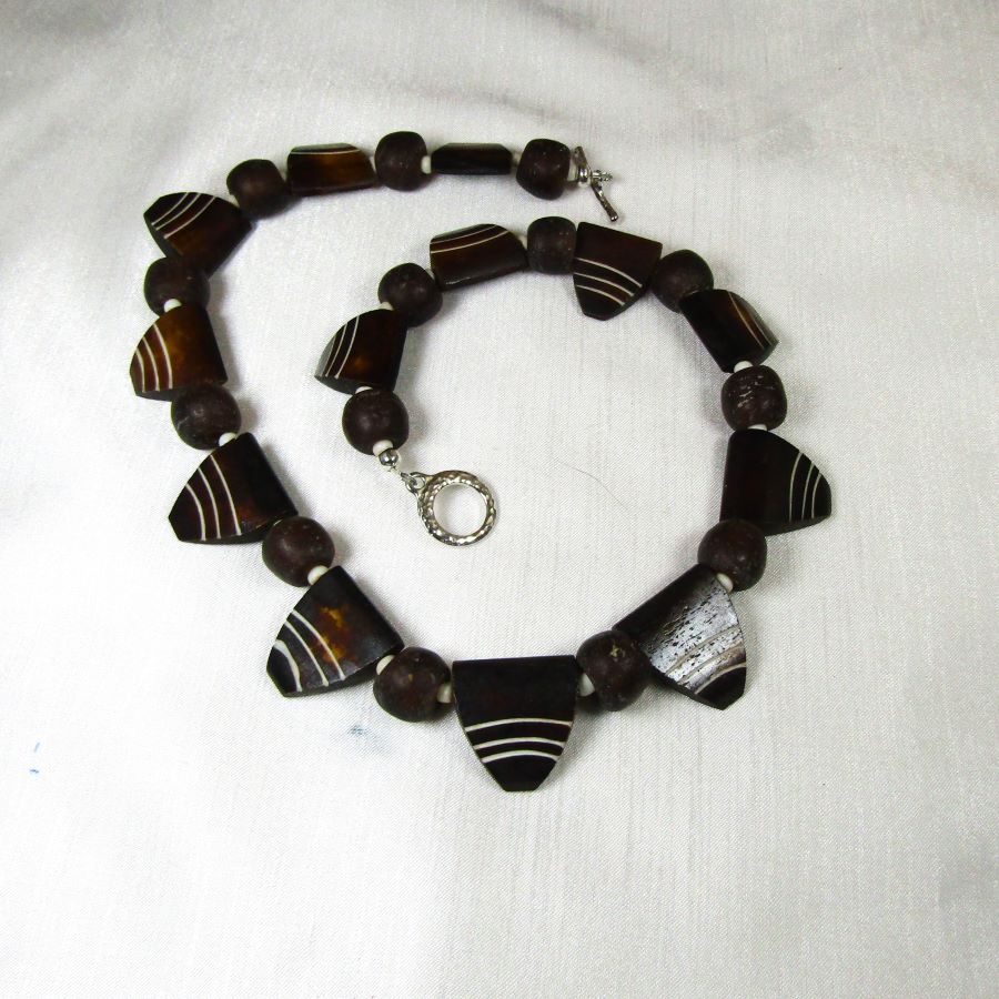 Brown Carved Bone Bead Necklace Bold Look