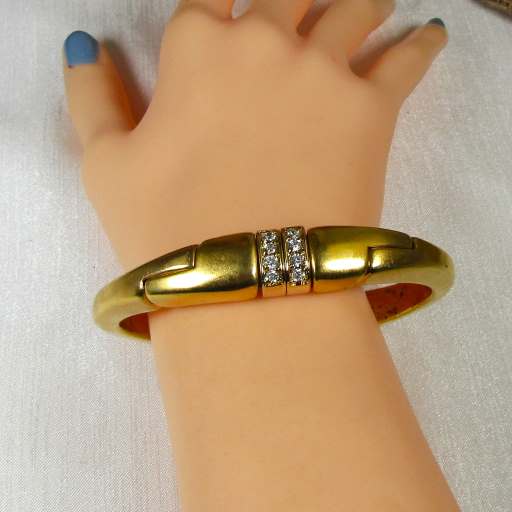 Gold Bangle Cuff Bracelet with Crystal Sparkles