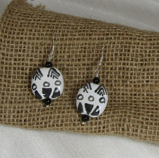 Black & white Kazuri Drop Earrings