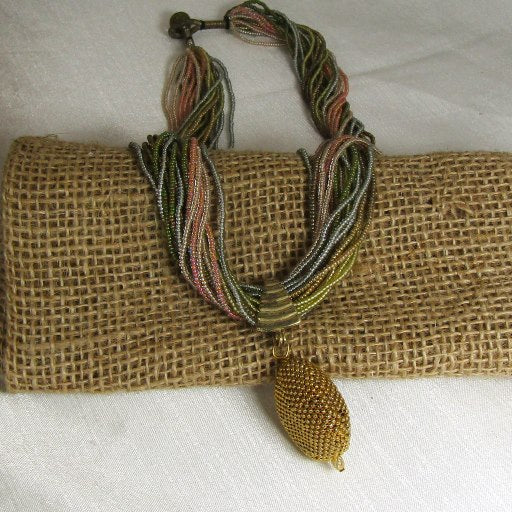 Multi-colored Seed bead pendant necklace