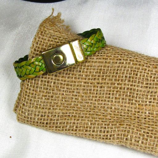 Man's green leather bracelet