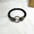 Men Black Leather Bracelet Skull Silver Clasp