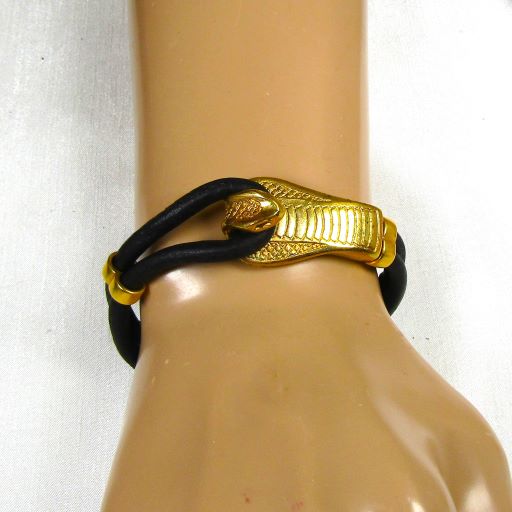 Black Leather Men's Bracelet Serpent Clasp