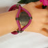 Pink Leather Cord Bracelet With Silver Front Panel