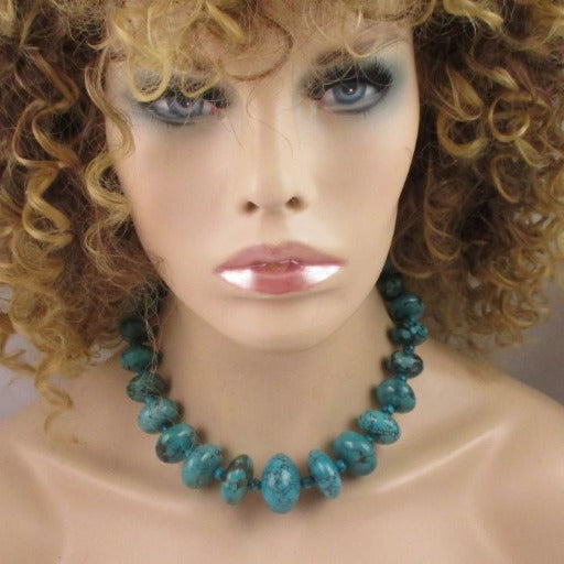Big Bold Turquoise Necklace Round Graduated Bead Necklace - VP's Jewelry