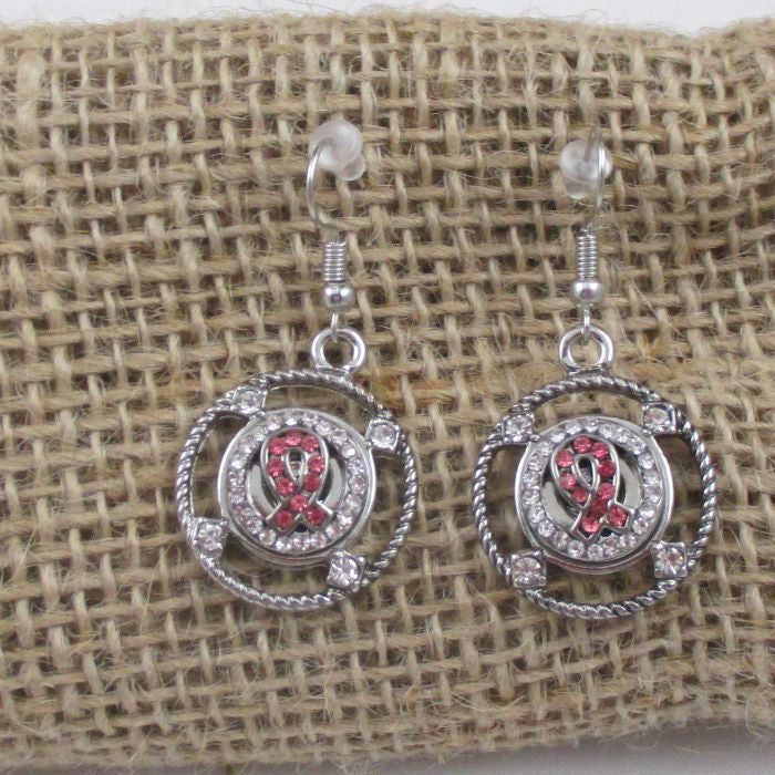Pink Crystal Awareness Ribbon Drop Earrings - VP's Jewelry