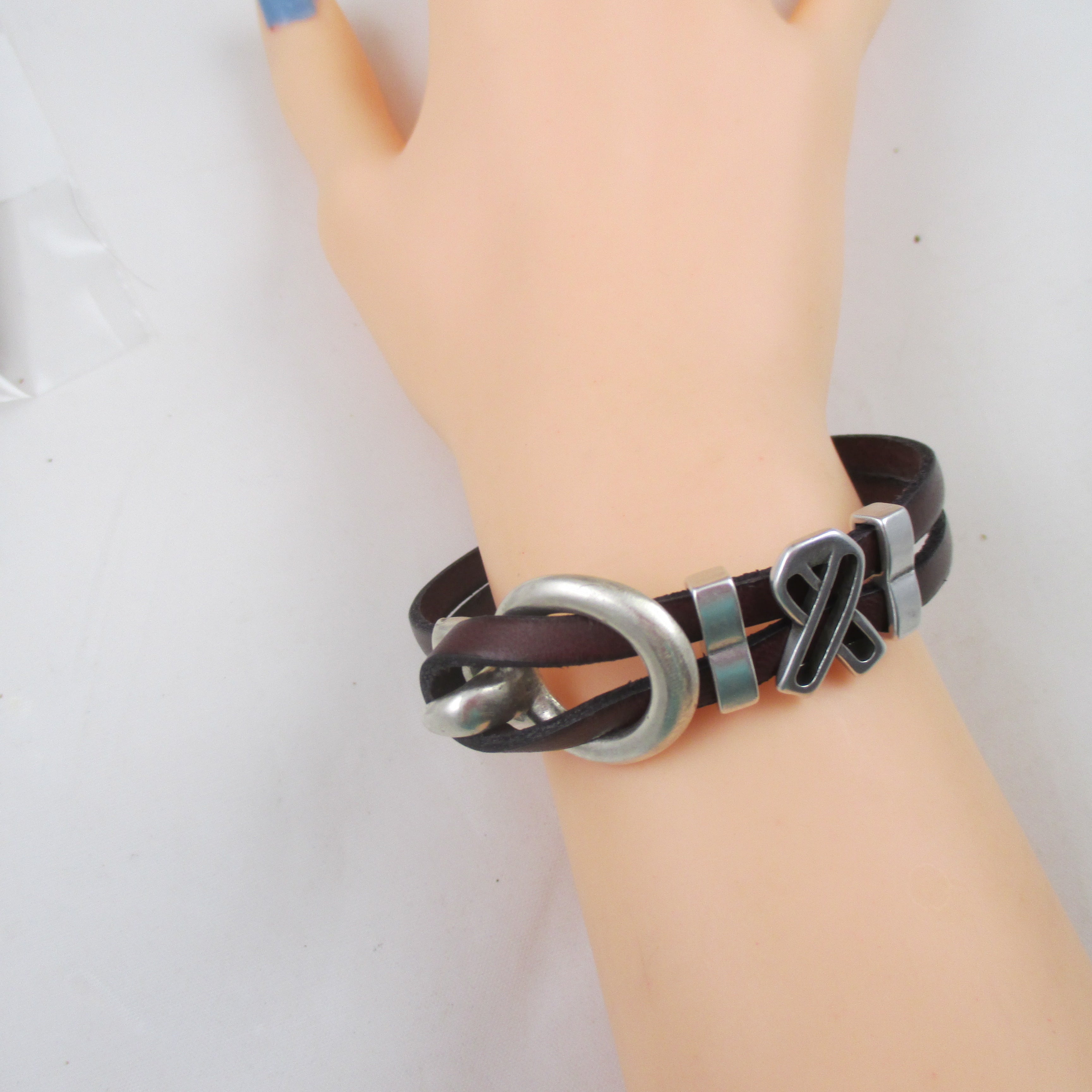 Burgundy Flat Leather Awareness Ribbon Bracelet - VP's Jewelry