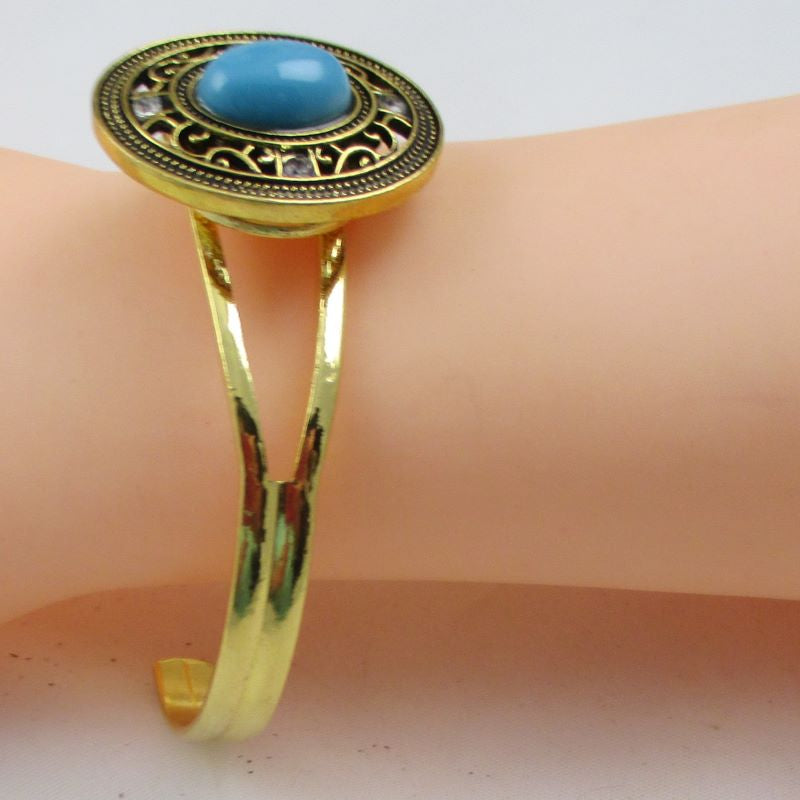 Gold Bangle Bracelet with Turquoise & Antique Gold - VP's Jewelry