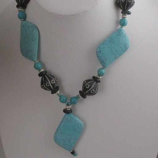 Bold Big Gemstone & African Clay Beaded Necklace - VP's Jewelry