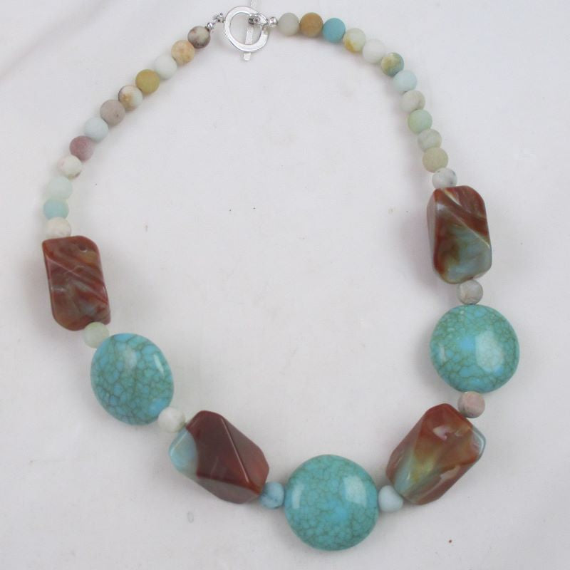 Statement Necklace in Big Brown & Aqua Beads