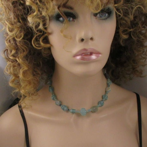 Rustic Aqua Glass Beaded Necklace - VP's Jewelry