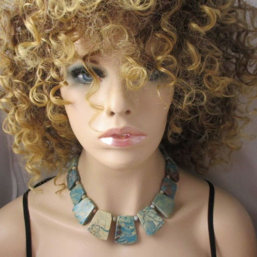Smokey Aqua Snake Skin Jasper Statement Collar Necklace - VP's Jewelry