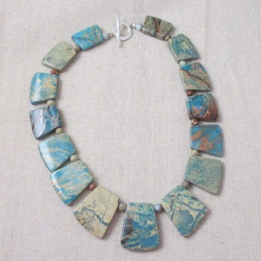 Smokey Aqua Snake Skin Jasper Statement Collar Necklace - VP's Jewelry