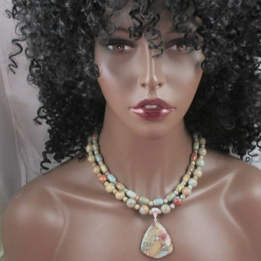 Aqua Snake Skin Jasper Gemstone Pendant Necklace - VP's Jewelry