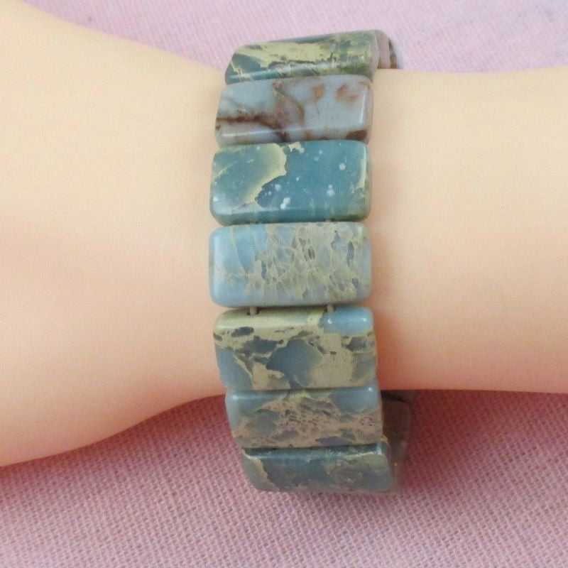 Smokey Aqua Snake Skin Jasper Gemstone Cuff Bracelet - VP's Jewelry