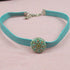 Aqua Ribbon Choker Necklace Floral Bead Accent - VP's Jewelry