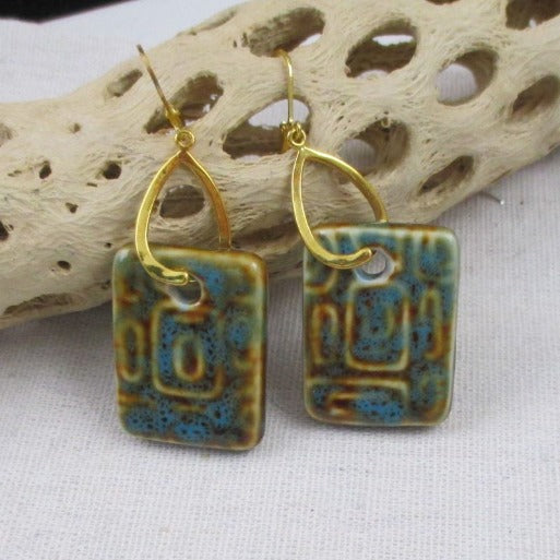 Aqua & Brown Porcelain Drop Earrings - VP's Jewelry