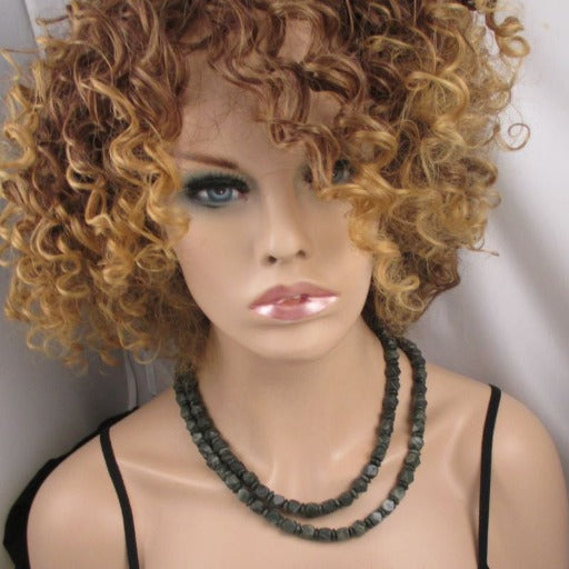Extra Long Necklace in Dark Green Gemstone Beads - VP's Jewelry