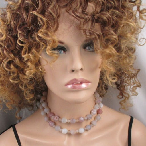White Agate Gemstone Necklace Double Strand - VP's Jewelry