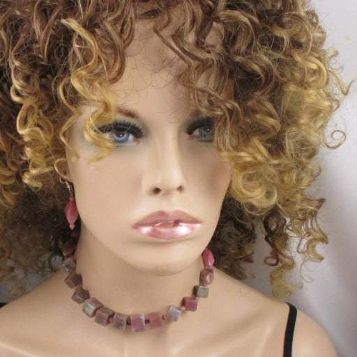 Pink Gemstone Classic Beaded Necklace with Earrings - VP's Jewelry  
