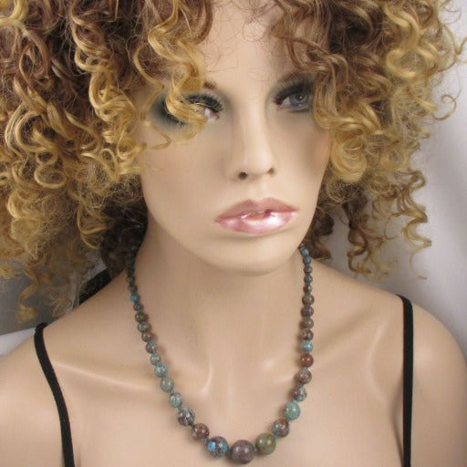 Classic Graduating Beaded Gemstone Necklace Rain Forest Jasper - VP's Jewelry
