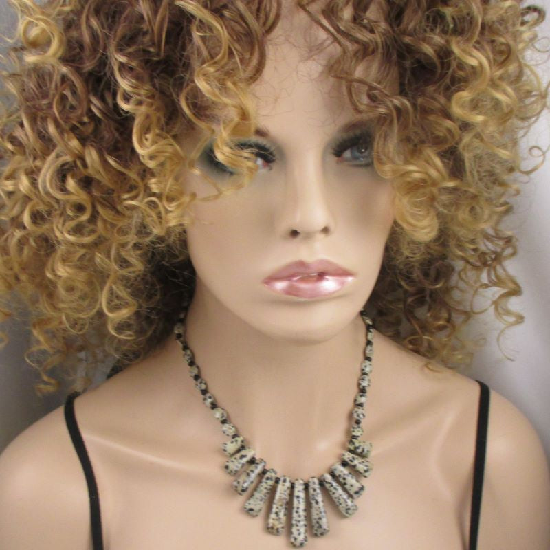 Designer Black & Tan Gemstone Poppy Seed Jasper Bib Necklace - VP's Jewelry