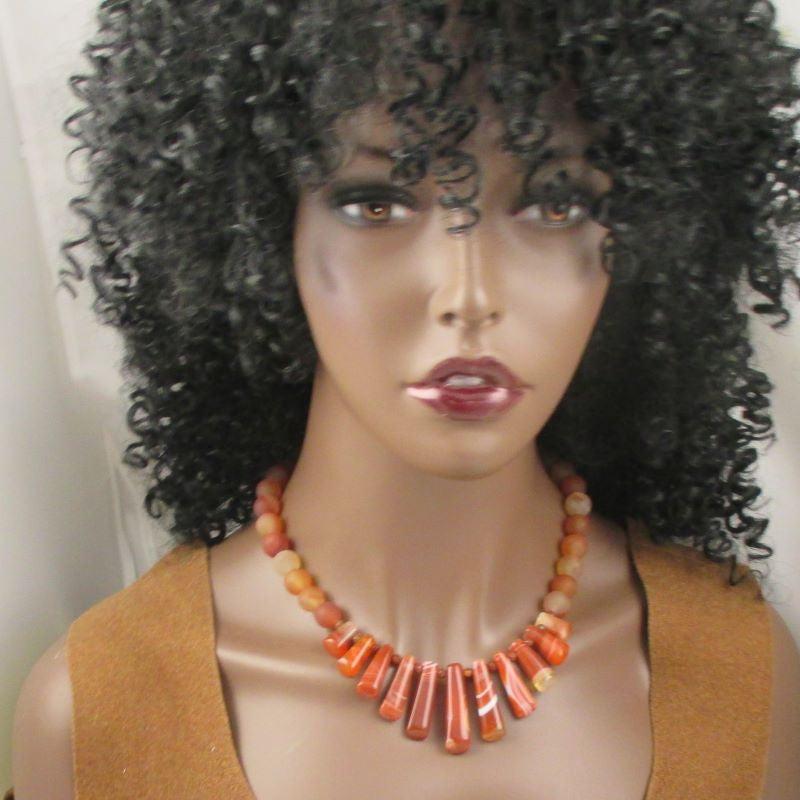 Designer Red Striped Agate Bib Necklace - VP's Jewelry