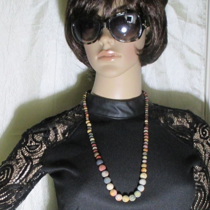 Matte Red Jasper Gemstone Bead Necklace Long - VP's Jewelry