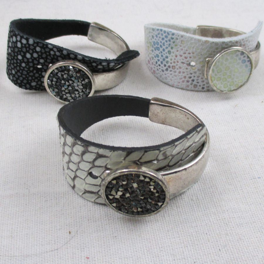 Wide Cuff Leather Bracelet with Botton Accent - VP's Jewelry