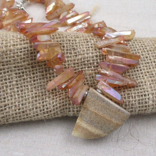 Daring Pink Opal Collar Necklace with Jasper Gemstone Pendant - VP's Jewelry