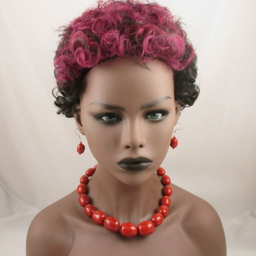 Red Necklace & Earrings in Handmade Big Bold Fair Trade Kazuri Beads - VP's Jewelry  