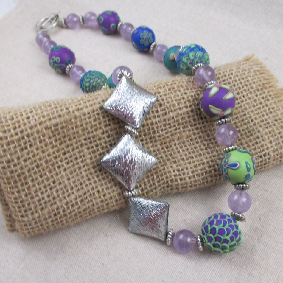 Lovely Lilac Fair Trade Bead Necklace in Samunnet and Amethyst Beads - VP's Jewelry