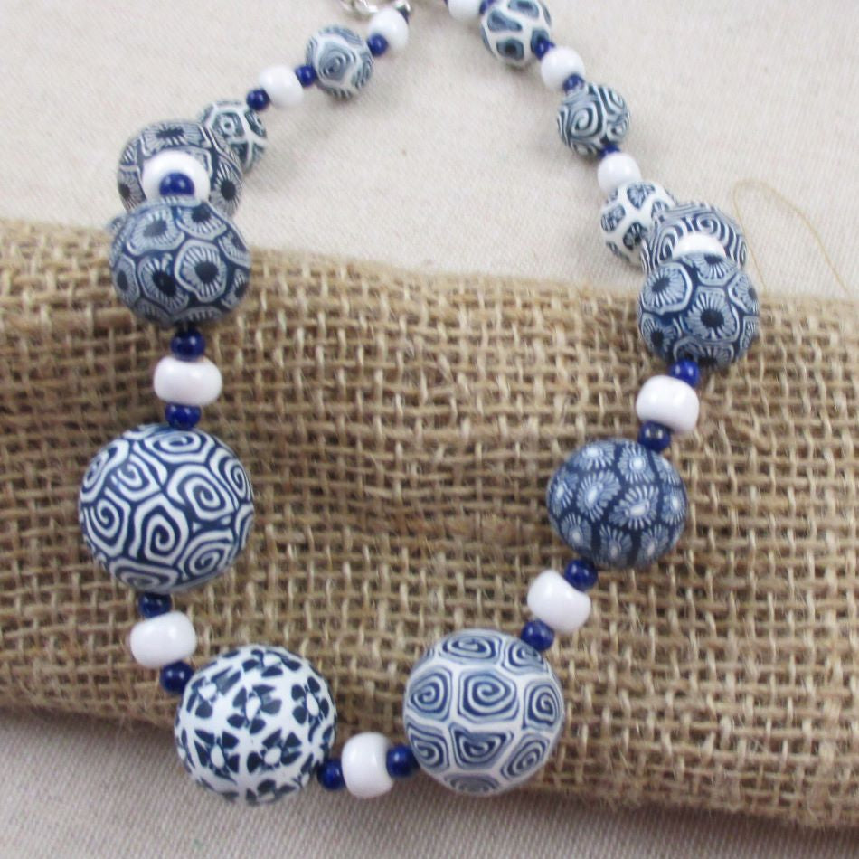 Handmade Blue and White Fair Trade Samunnat Bead Necklace - VP's Jewelry