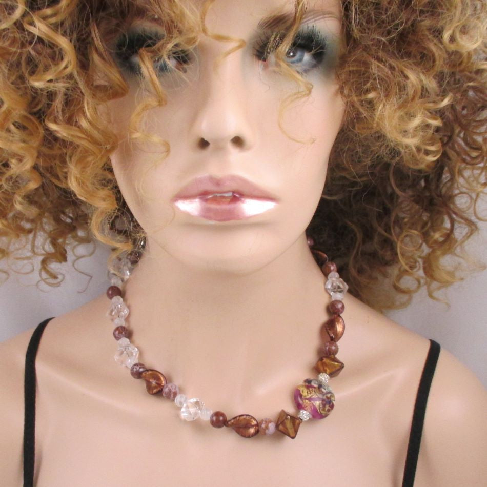 Handmade Artisan Bead Necklace Exotic Purple Murano Crystal - VP's Jewelry  