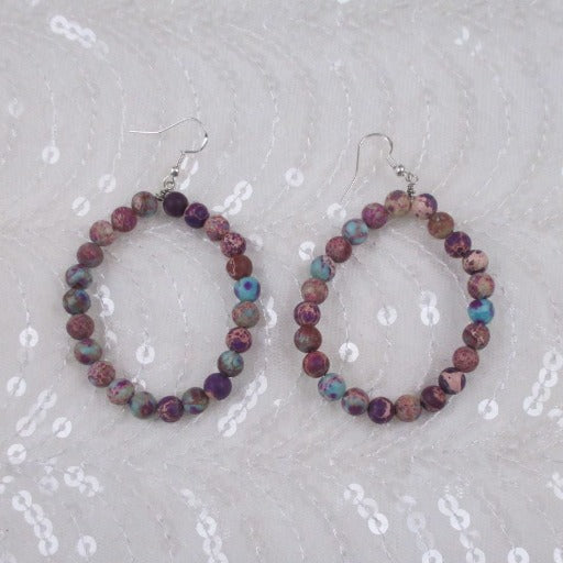 Big Purple Gemstone Jasper Hoop Earrings - VP's Jewelry