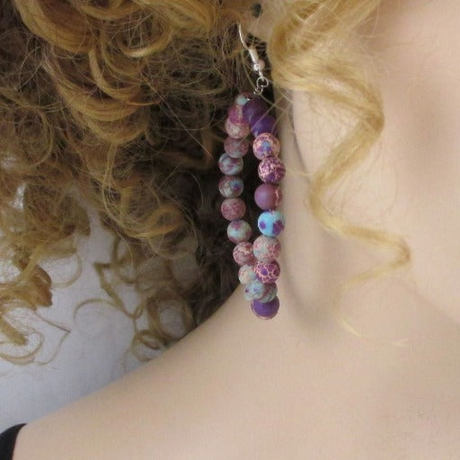 Big Purple Gemstone Jasper Hoop Earrings - VP's Jewelry