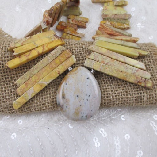 Bold Yellow Gemstone Stick Bead Necklace with Gemstone Pendant - VP's Jewelry