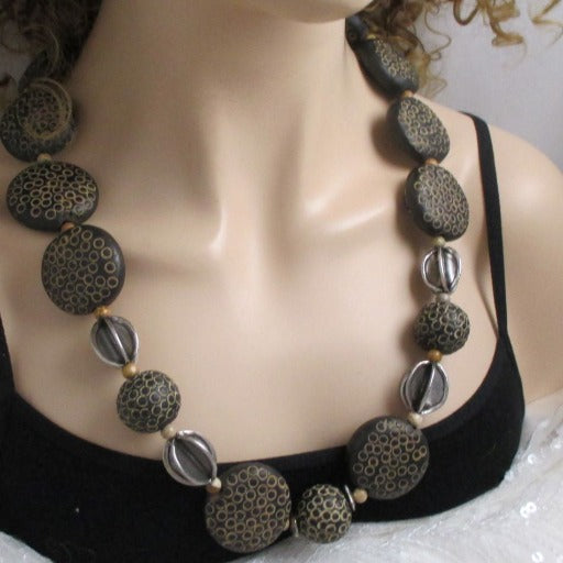Big Bold Necklace in Black African Clay Beads - VP's Jewelry