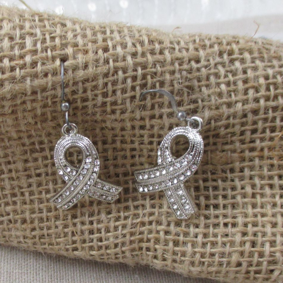 Crystal Rhinestone Awareness Ribbon Earrings - VP's Jewelry