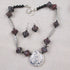 Maroon Paper & Cream Kazuri Pendant Necklace & Earrings - VP's Jewelry