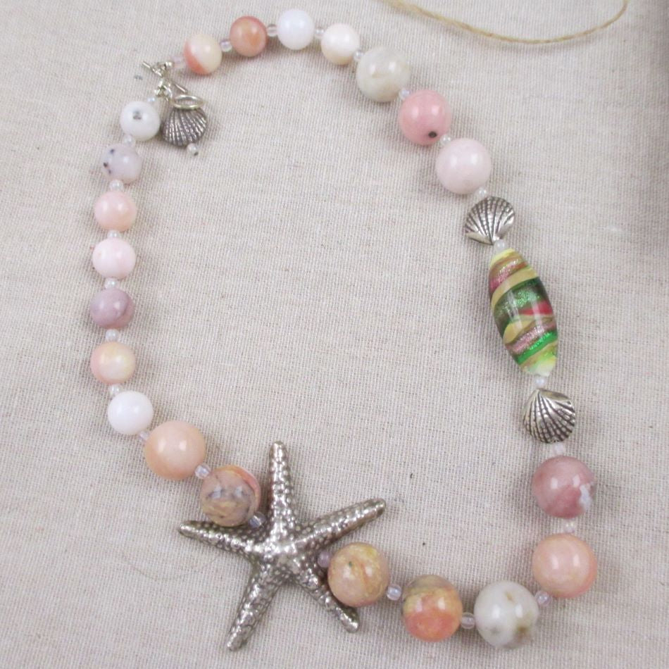 Handmade Necklace in Whimsical Pink Opal and Silver - VP's Jewelry  