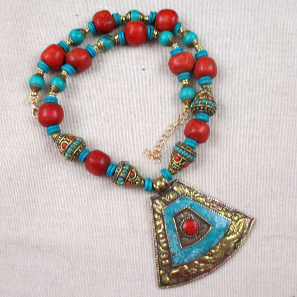 Tibetan Inlaid Bold Pendant Necklace - VP's Jewelry