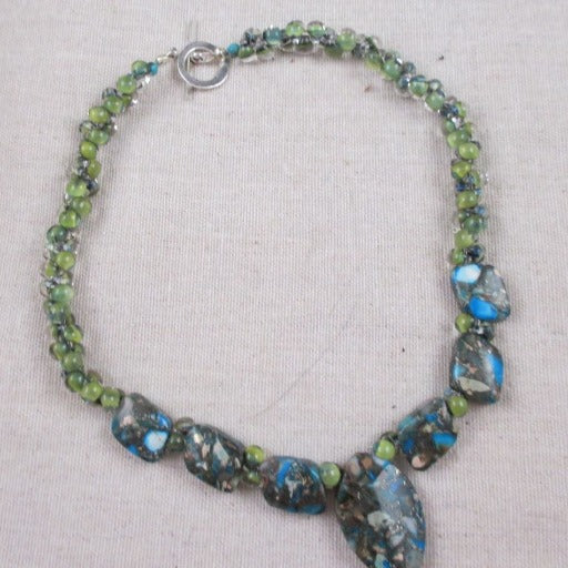 Green Gemstone & Handmade Teardrop Beaded Necklace - VP's Jewelry  