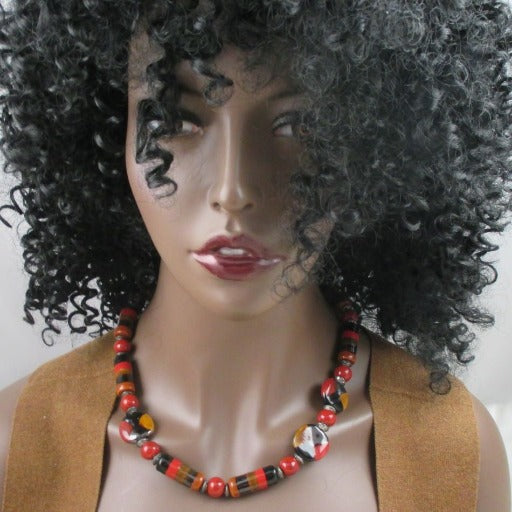 Red Fair Trade Bead Kaziuri Necklace in an Asymmetric Design - VP's Jewelry