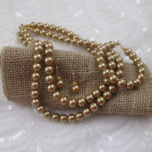 Gold Pearl Necklace, Earrings and Bracelet Handmade - VP's Jewelry  