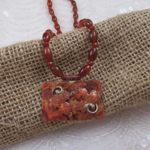 Copper Pendant Necklace Maple Leaf Gemstone Necklace - VP's Jewelry